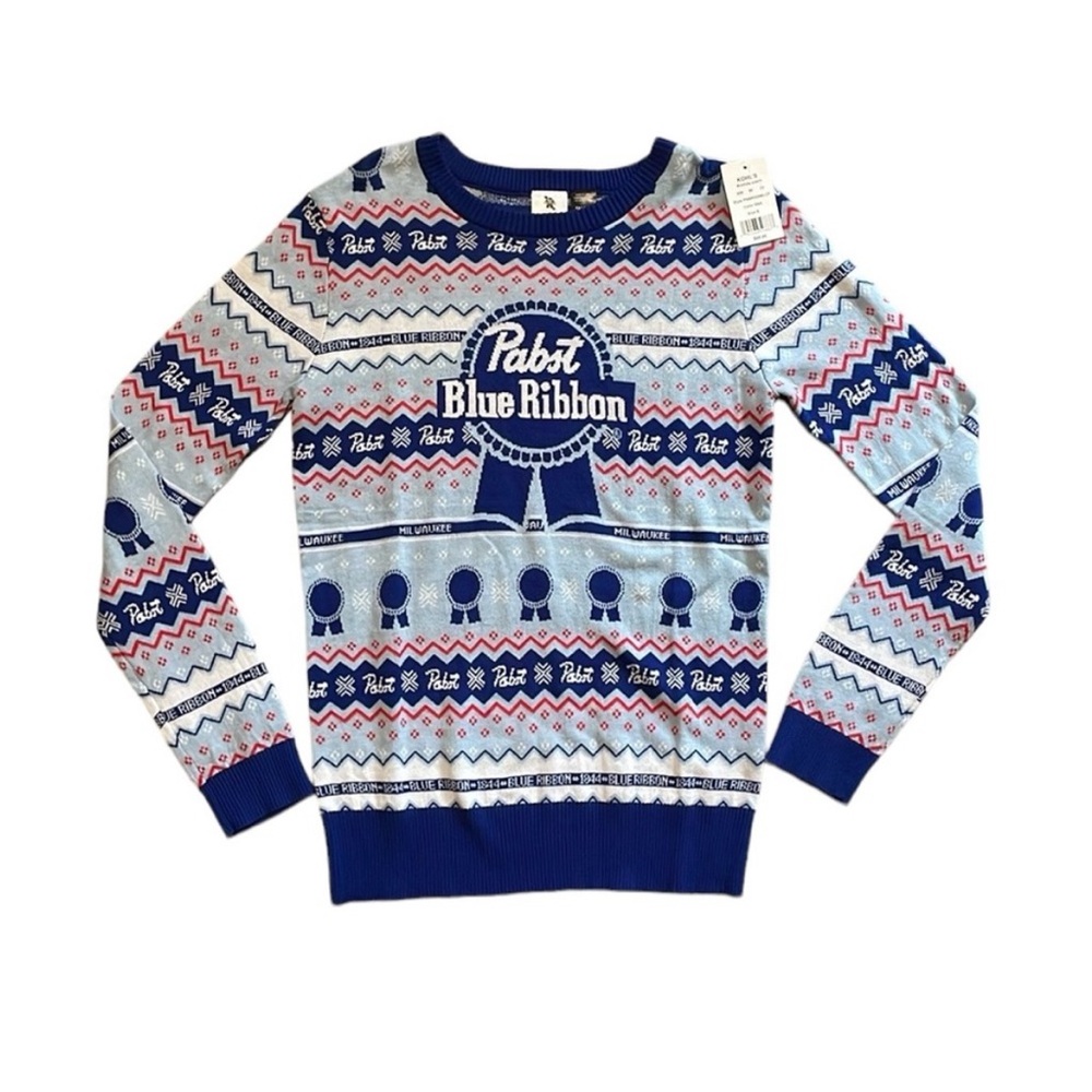 NWT Pabst Blue Ribbon Mens Size Small Holiday Christmas Sweater